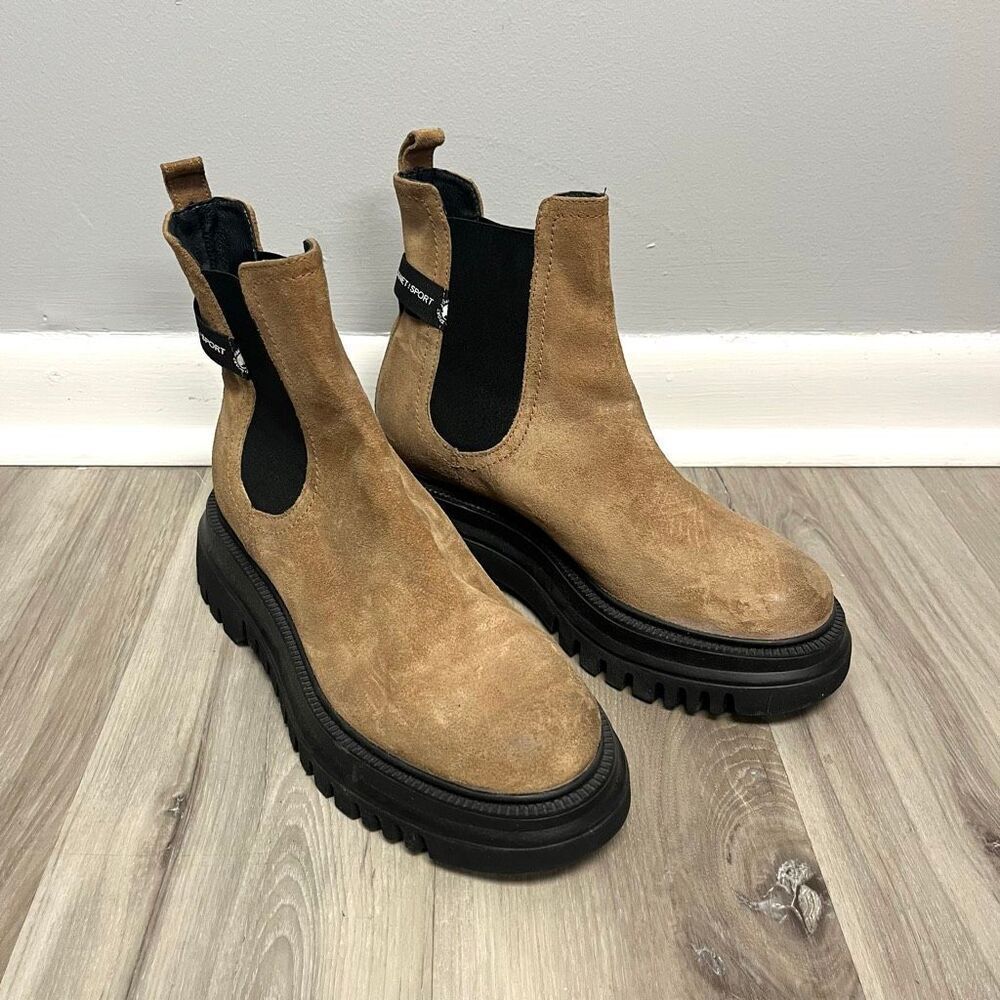 Janet Sport Boots Women’s 39 Tan Brown & Black Pull On Lug Platform Chelsea